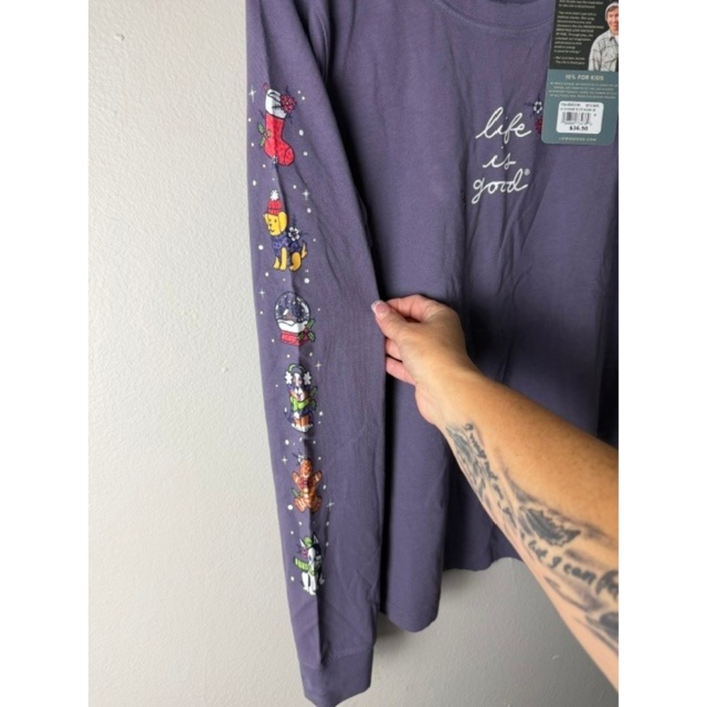 Life is Good Womens Purple Holiday Graphic Long Sleeve Crusher Tee Shirt NWT - Picture 2 of 3